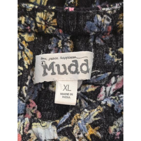 Muad Boho Floral Jumpsuit Black Yellow Patchwork Smocked Waist Size XL Fall - Picture 5 of 8